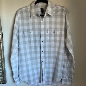 🧡3/15 GAP White Gray Long Sleeve Cotton Shirt Men's M